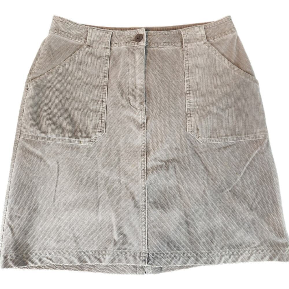 LL‎ Bean 8p corduroy midi skirt 2 pockets with slip back button zip Y2K brown